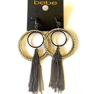 Bebe Wire Earrings with Crystal Hoops and Chains